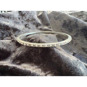 SilverTone Rhinestone Bangle Bracelet Clear Crystals Classic Love Party Evening